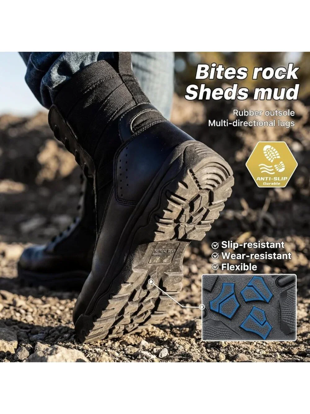 Men's Bright Black Combat Boots Durable Suede Leather Military Army Desert Boot